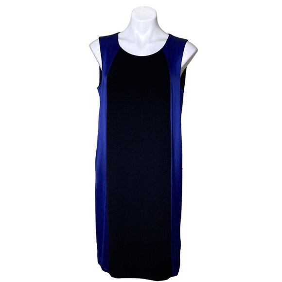 DKNY Colorblock Optical Illusion Shift Dress, Black and Blue Women's Size 10 - Picture 1 of 10